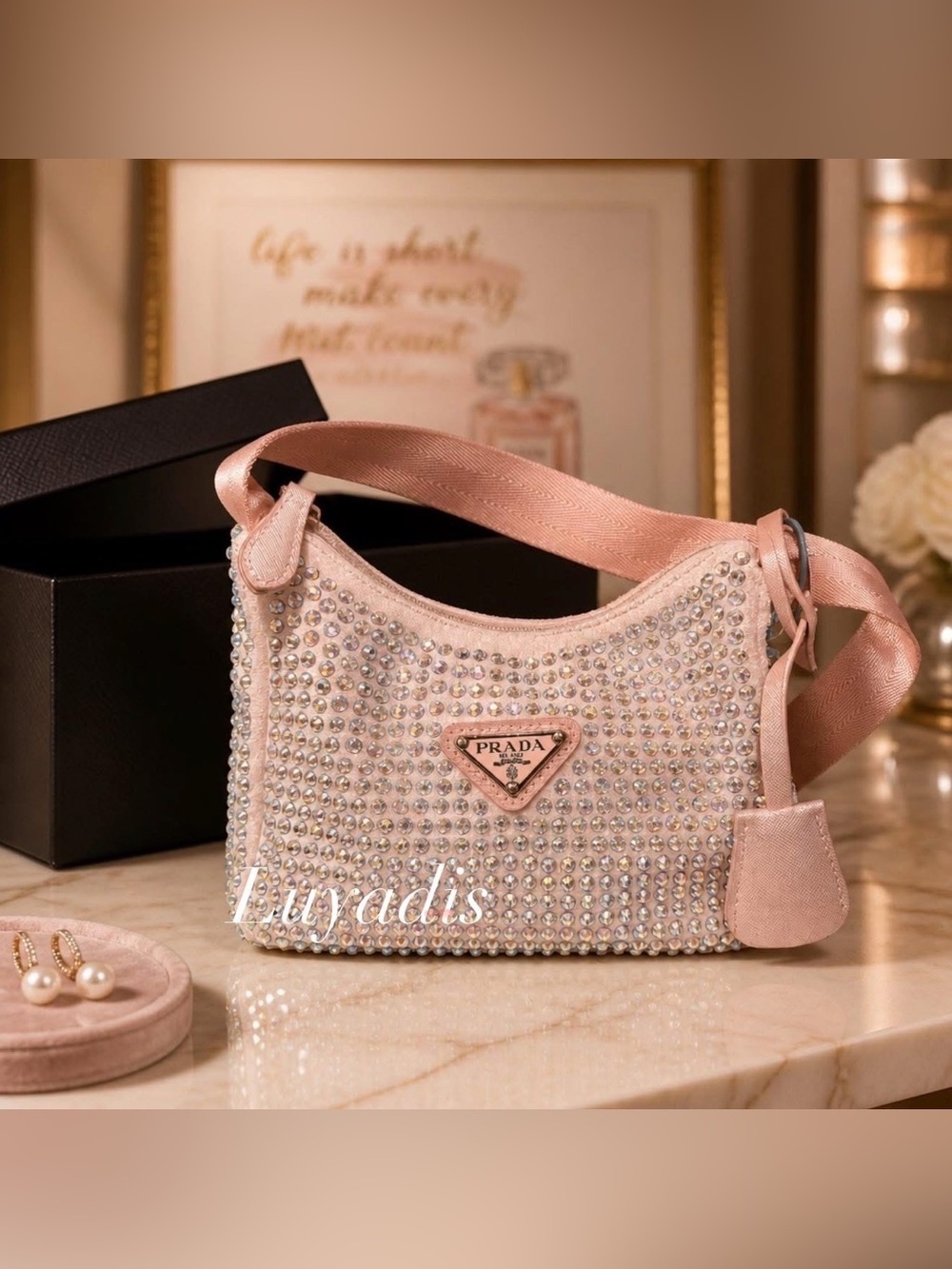 Embellished Pink Shoulder. Mini Bag - Rhinestone Accent. Is not authentic